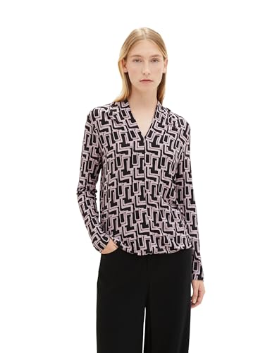 TOM TAILOR Damen Langarmshirt mit Allover-Print, black lilac abstract design, XXXL von TOM TAILOR