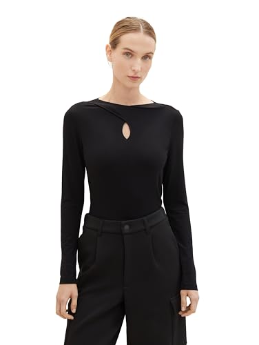 TOM TAILOR Damen Langarmshirt mit Ausschnitt-Detail, deep black, M von TOM TAILOR