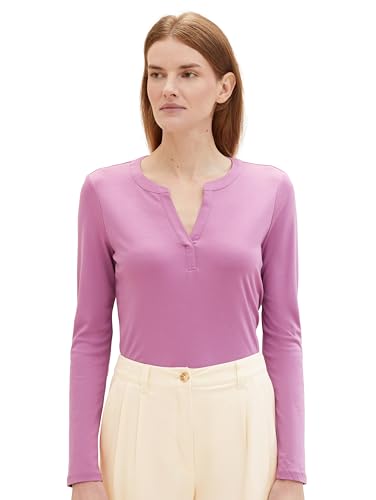 TOM TAILOR Damen Langarmshirt mit Henley-Ausschnitt, mauvy plum, L von TOM TAILOR