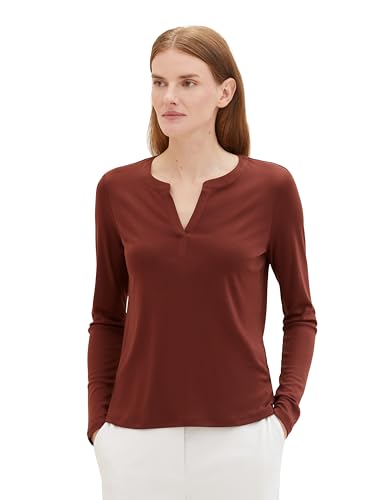 TOM TAILOR Damen Langarmshirt mit Henley-Ausschnitt, raisin, XXS von TOM TAILOR