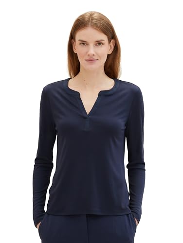 TOM TAILOR Damen Langarmshirt mit Henley-Ausschnitt, sky captain blue, L von TOM TAILOR