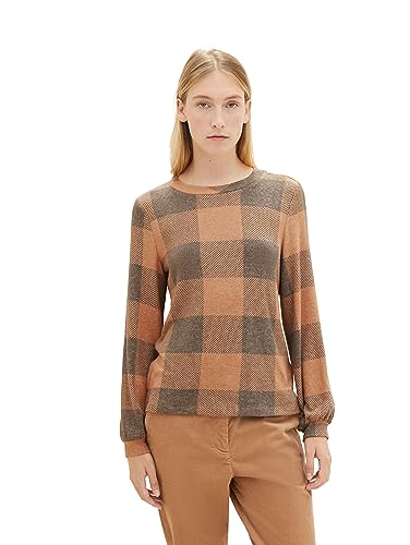 TOM TAILOR Damen 1038171 Langarmshirt mit Muster, 32499-blush Navy Cosy Check, L von TOM TAILOR