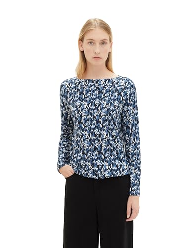 TOM TAILOR Damen Langarmshirt mit Muster, black small texture design, M von TOM TAILOR