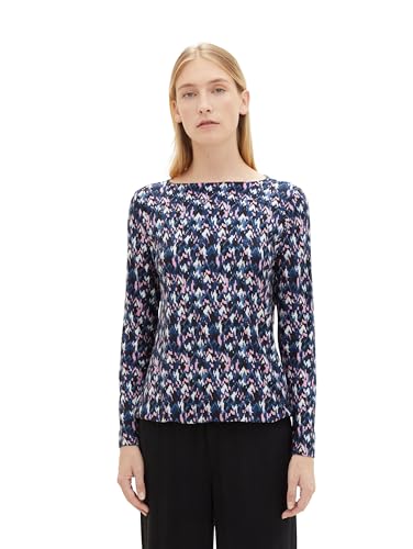 TOM TAILOR Damen Langarmshirt mit Muster, blue small texture design, M von TOM TAILOR