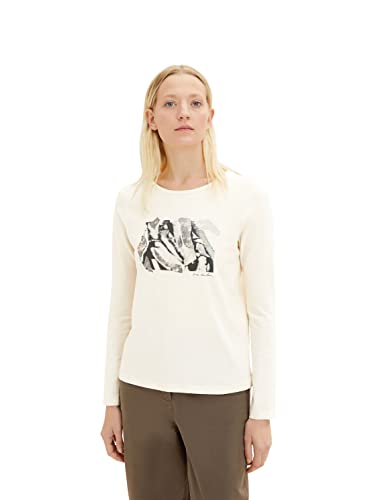 TOM TAILOR Damen Langarmshirt mit Print 1034152, 28130 - Soft Buttercream, M von TOM TAILOR