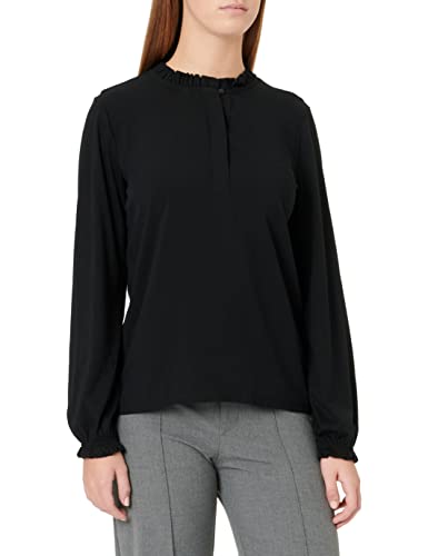 TOM TAILOR Damen 1034202 Langarmshirt mit Rüschendetail, 14482 - Deep Black, L von TOM TAILOR