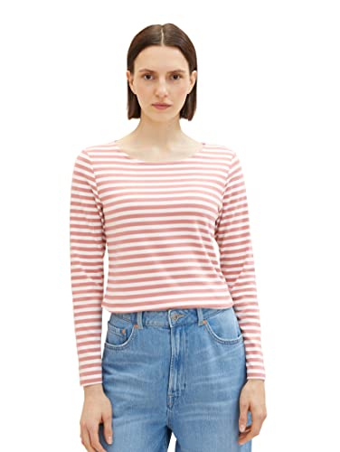 TOM TAILOR Damen 1039559 Langarmshirt mit Streifen, 34055-rose Offwhite Stripe, L von TOM TAILOR
