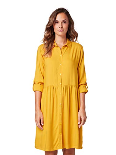 TOM TAILOR Damen Langes Blusen Kleid, Gelb (Merigold Yellow 11216), 36 von TOM TAILOR