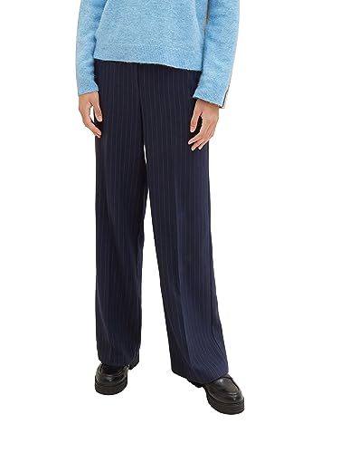 TOM TAILOR Damen Lea Straight Fit Hose mit Nadelstreifen, navy pinstripe, 34/30 von TOM TAILOR