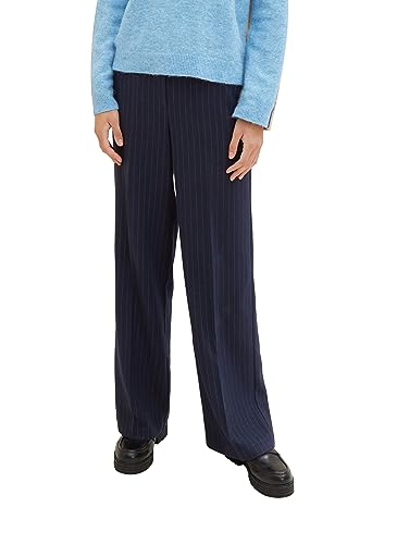 TOM TAILOR Damen Lea Straight Fit Hose mit Nadelstreifen, navy pinstripe, 34/32 von TOM TAILOR