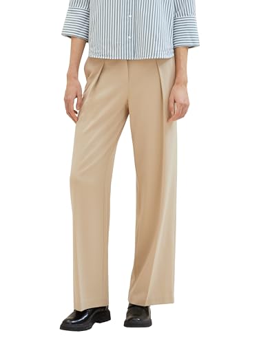 TOM TAILOR Damen Lea Straight Fit Hose mit weitem Bein, 11485 - Sandy Beige, 32/30 von TOM TAILOR