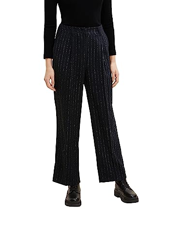 TOM TAILOR Damen Lea Straight Fit Stoffhose mit Streifen 1034219, 30718 - Black Irregular Pin Stripe, 34W / 32L von TOM TAILOR