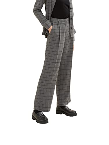 TOM TAILOR Damen Lea Striaght Fit Hose 1034543, 30943 - Grey Small Woven Check, 32W / 30L von TOM TAILOR