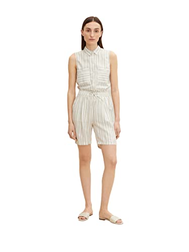 TOM TAILOR Damen Leinen Bermuda Shorts 1031288, 29553 - Beige Drawn Vertical Stripe, 38 von TOM TAILOR