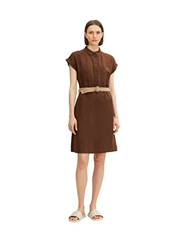 TOM TAILOR Damen Leinenkleid mit Gürtel 1031719, 29521 - Chocolate Brown, 36 von TOM TAILOR