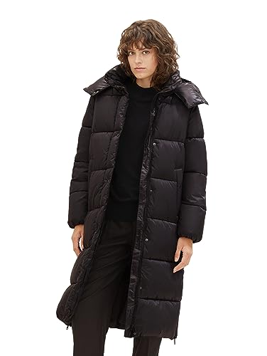 TOM TAILOR Damen Long Puffer Mantel mit abnehmbarer Kapuze , deep black, M von TOM TAILOR