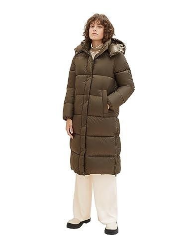 TOM TAILOR Damen Long Puffer Mantel mit abnehmbarer Kapuze , jungle soil green, XXXL von TOM TAILOR