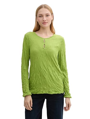 TOM TAILOR Damen Longlseeve in Crinkle-Optik, 26778 - PEA Green, L von TOM TAILOR