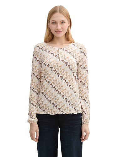 TOM TAILOR Damen Longlseeve in Crinkle-Optik, 37564 - Beige Houndstooth Print, L von TOM TAILOR
