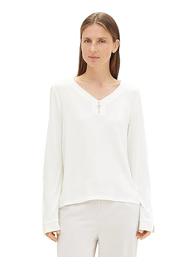 TOM TAILOR Damen Langarmshirt mit Reißverschluss-Detail, Whisper White, L von TOM TAILOR