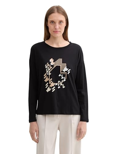 TOM TAILOR Damen Longsleeve aus Bio-Baumwolle mit Print, 14482 - Deep Black, XL von TOM TAILOR