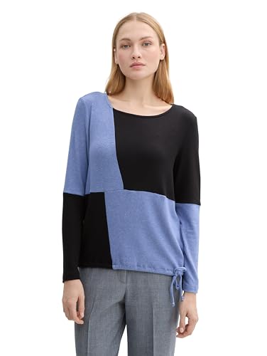 TOM TAILOR Damen Longsleeve im Colorblock, 37560 - Blue Black Color Block, XXL von TOM TAILOR
