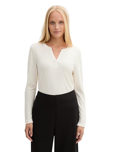 TOM TAILOR Damen Longsleeve im Material-Mix, 10315 - Whisper White, L von TOM TAILOR