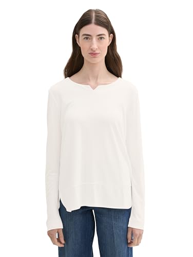TOM TAILOR Damen Longsleeve im Material-Mix, 10315 - Whisper White, M von TOM TAILOR