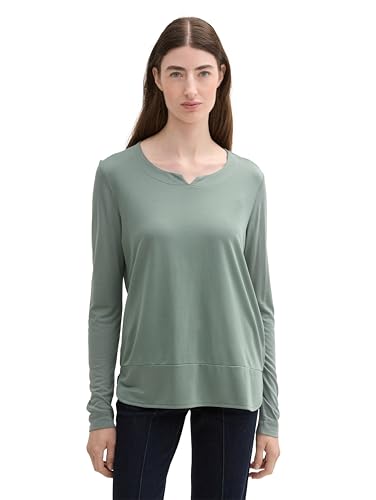 TOM TAILOR Damen Longsleeve im Material-Mix, 13182 - Pale Bark Green, XS von TOM TAILOR