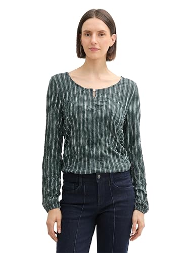TOM TAILOR Damen Longsleeve in Crinkle-Optik, 36552 - Contemporary Navy Check, L von TOM TAILOR