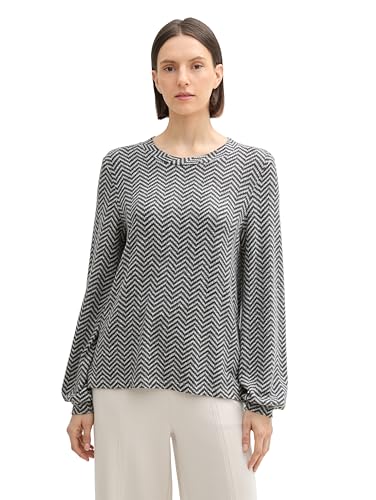 TOM TAILOR Damen Longsleeve mit Ballonärmeln, 36824 - Printed Heringbone Structure, M von TOM TAILOR