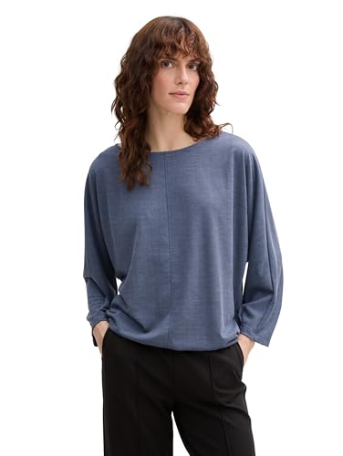 TOM TAILOR Damen Longsleeve mit Fledermausärmeln, 36834 - Navy Heringbone Structure, S von TOM TAILOR