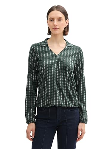 TOM TAILOR Damen Longsleeve mit Kragen, 36552 - Contemporary Navy Check, XXL von TOM TAILOR