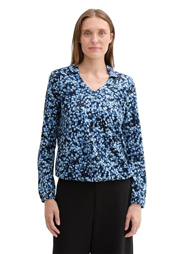 TOM TAILOR Damen Longsleeve mit Kragen, 36556 - Navy Watercolor Squares Design, XXXL von TOM TAILOR