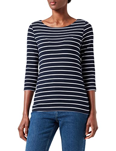 TOM TAILOR Damen Longsleeve mit Logo-Stickerei 1032035, 29950 - Navy White Stripe, XXS von TOM TAILOR