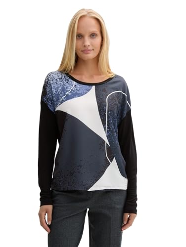 TOM TAILOR Damen Longsleeve mit Print, 14482 - Deep Black, XL von TOM TAILOR