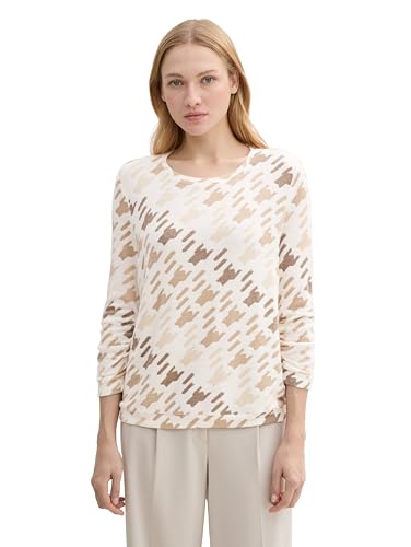 TOM TAILOR Damen Longsleeve mit Raffarm, 37156 - Abstract Houndstooth Print, L von TOM TAILOR