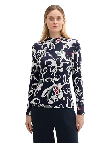 TOM TAILOR Damen Longsleeve mit Stehkragen, 36554 - Painterly Floral Design, L von TOM TAILOR