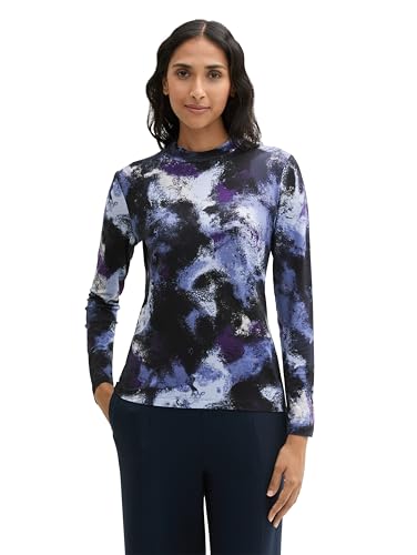 TOM TAILOR Damen Longsleeve mit Stehkragen, 36558 - Artistic Watercolor Design, XXL von TOM TAILOR