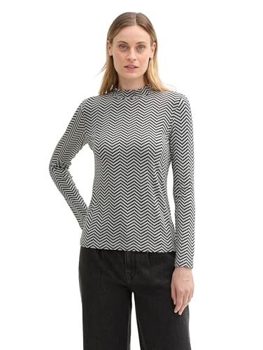 TOM TAILOR Damen Longsleeve mit Stehkragen, 36824 - Printed Heringbone Structure, L von TOM TAILOR