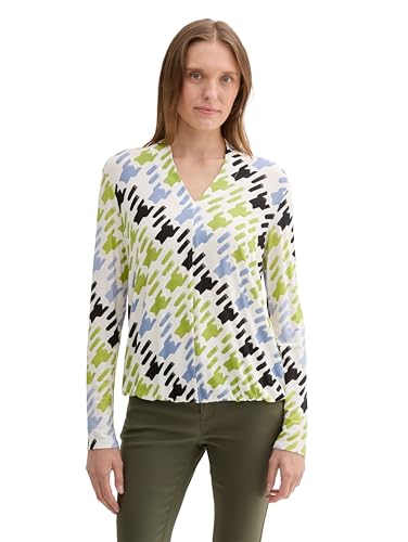 TOM TAILOR Damen Longsleeve mit V-Ausschnitt, 36886 - Abstract Houndstooth Design, XXL von TOM TAILOR