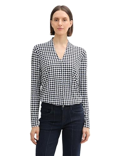 TOM TAILOR Damen Longsleeve mit V-Ausschnitt, 36888 - Black Geometric Minimal, L von TOM TAILOR