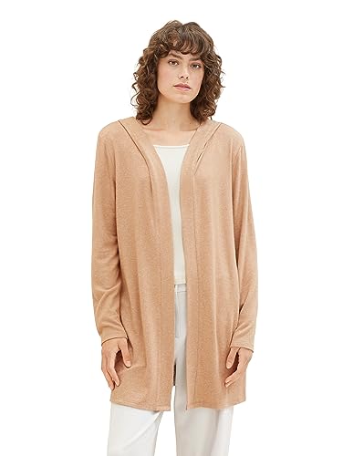 TOM TAILOR Damen 1038172 Longstyle T-Shirt Cardigan mit Kapuze, 32399-blush Mahogany Melange, L von TOM TAILOR