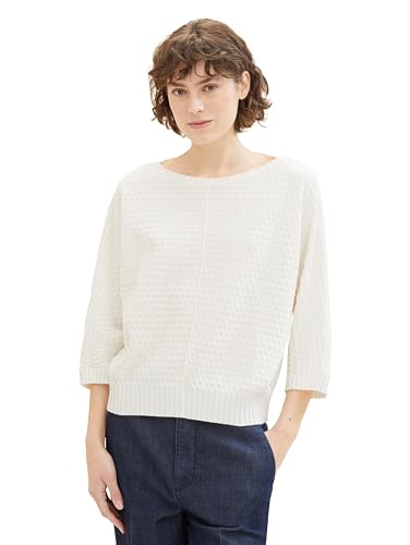 TOM TAILOR Damen Loose Fit Basic Pullover mit 3/4-Arm, 10315 - Whisper White, XXL von TOM TAILOR