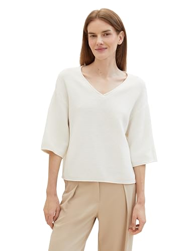 TOM TAILOR Damen Loose Fit Basic Pullover mit Struktur, 10315 - Whisper White, XXXL von TOM TAILOR