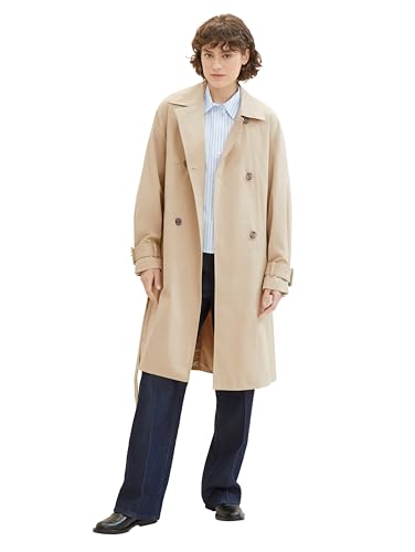 TOM TAILOR Damen Loose Fit Basic Trenchcoat mit Gürtel, 11485 - Sandy Beige, L von TOM TAILOR