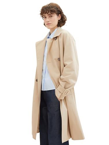 TOM TAILOR Damen Loose Fit Basic Trenchcoat mit Gürtel, 11485 - Sandy Beige, L von TOM TAILOR