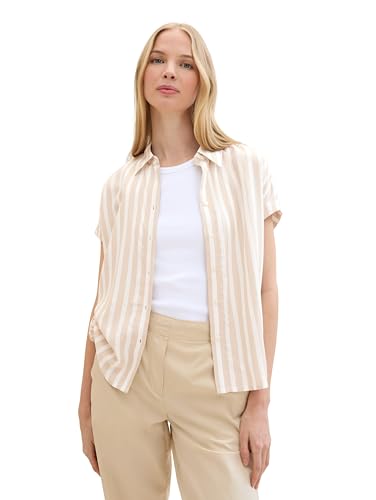 TOM TAILOR Damen Loose Fit Hemdbluse mit Streifen , beige offwhite stripe, 34 von TOM TAILOR