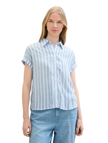 TOM TAILOR Damen Loose Fit Hemdbluse mit Streifen , offwhite blue vertical stripe, 36 von TOM TAILOR