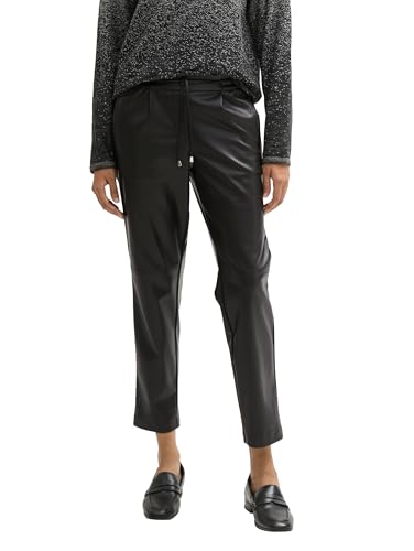 TOM TAILOR Damen Loose Fit Hose in Fake-Leder-Optik, 14482 - Deep Black, 42/28 von TOM TAILOR
